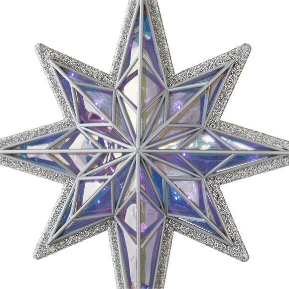 Iridescent LED Star Christmas Tree Topper Silver 15" Light Up Holiday Decor - Picture 3 of 7